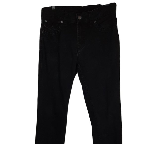 True Religion Ricky Relaxed Straight Black Denim Jeans Mens Size 33 - Picture 1 of 10